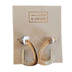 14th & Union Gold  Silver Textured Open Hoop Earrings NWT Gift